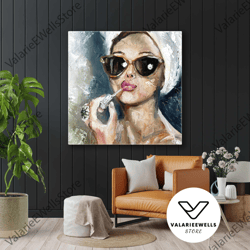 lipstick wall art, gift for her, audrey hepburn wall art, roll up canvas, stretched canvas art, framed wall art painting