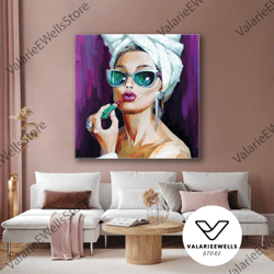 lipstick wall art, audrey hepburn style wall art, gift for her, roll up canvas, stretched canvas art, framed wall art pa