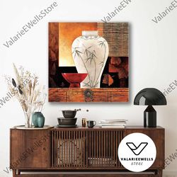 living room wall art, white vase canvas art, leaves canvas, roll up canvas, stretched canvas art, framed wall art painti