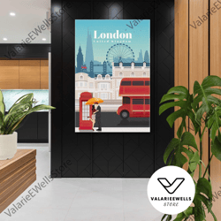 london wall art, red bus canvas art, city wall art, modern room wall decor, roll up canvas, stretched canvas art, framed