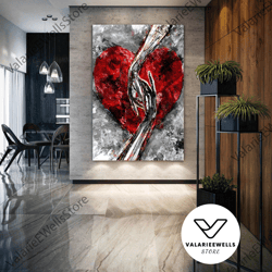 lovers wall art, red heart canvas art, love, living room wall decor, roll up canvas, stretched canvas art, framed wall a