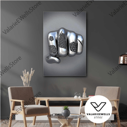 metal fist wall art, metal canvas art, modern wall art decor, roll up canvas, stretched canvas art, framed wall art pain