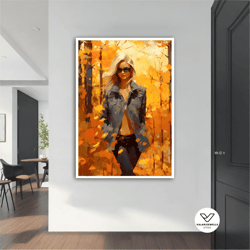 autumn blonde woman modern canvas, modern painting, decorative wall art, modern canvas, abstract art, canvas art, decor