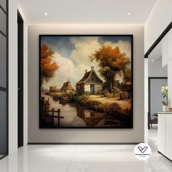 autumn in the town canvas painting, autumn landscape, fall landscape decorative wall art, autumn landscape decorative wa