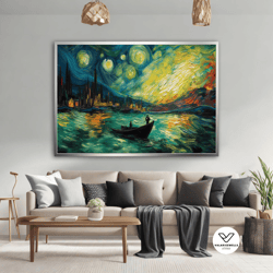 colorful lake landscape canvas, colorful night landscape art, lake canvas art, landscape painting decorative wall art