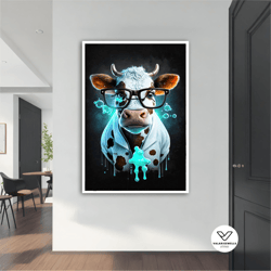 doctor cow canvas painting, doctor cow poster, doctor cow decorative wall art, doctor cow art, animal canvas, home decor