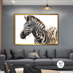 zebra canvas decorative wall art, zebra portrait canvas print, watercolor zebra canvas painting, african wildlife modern