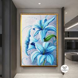 blue flowers canvas art, flower wall decor, floral wall decor, floral decorative wall art, flower canvas print, flower a
