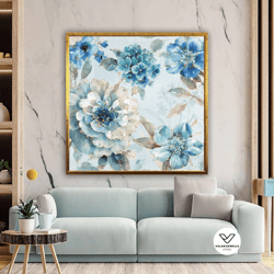 blue flowers canvas art, flower wall decor, floral wall decor, floral decorative wall art, flower canvas print, blue flo