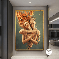 couple hugging, love decorative wall art, love canvas print, love canvas art, nude decorative wall art, love art, decor,