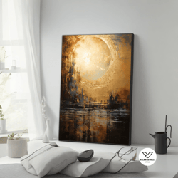 moon canvas painting, abstract city painting, city canvas print, moon home decor, moon decorative wall art, framed canva