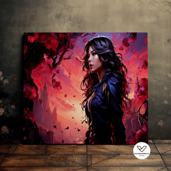 beautiful huntress, fantasy art, stunning landscape, scenic decorative wall art, canvas art, canvas print, ready to hang