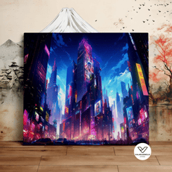 cyberpunk city streetview, city landscapes, futuristic art, scenic decorative wall art, canvas art, canvas print, ready