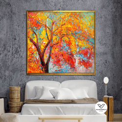 autumn tree poster, colorful tree canvas print, colorful tree landscape art, tree decorative wall art, decorative wall a