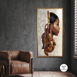 musician black woman, musician canvas art, violin canvas print,saxophone decorative wall art, decorative wall art canvas