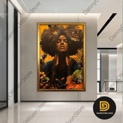 african woman, canvas painting, ethnic painting, black woman painting, african woman wall art, ethnic canvas, framed can