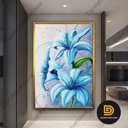 blue flowers canvas art, flower wall decor, floral wall decor, floral wall art, flower canvas print, flower art, luxury