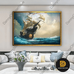 sailing ship print on canvas, modern wall art, canvas wall set, large wall art, pirate ship painting, large framed canva