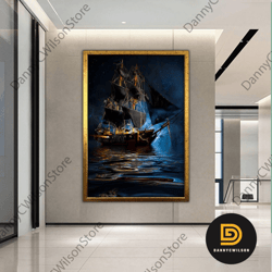 sailing ship print on canvas, modern wall art, canvas wall set, large wall art, pirate ship painting, large framed canva