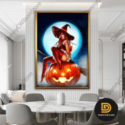 scarecrow pumpkin canvas wall art, horror house halloween decor, halloween party wall painting, enchanted house wall pri