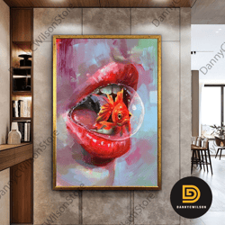 sexy lips wall art, lip wall decor, fish canvas art, animal wall decor, fashion wall art, luxury framed wall decor