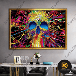 skull print on canvas, modern wall art, canvas wall art, skeleton print, skull canvas art, graffiti canvas, framed canva