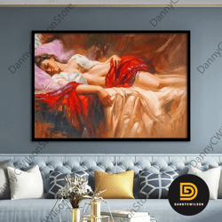 sleeping sexy woman canvas painting, woman canvas painting, sensual wall decor, woman canvas print , framed canvas ready