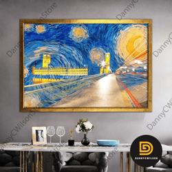 starry night, surreal night art, canvas wall art, surreal art print, surreal painting, moden art, framed canvas art