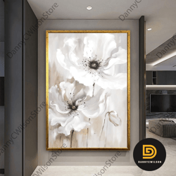 white flowers canvas art, flower wall decor, floral wall decor, floral wall art, flower canvas print, flower art, luxury