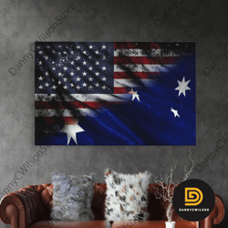 american and australian flag mashup, australia flag, framed canvas print, framed american flag art, patriotic immigrant