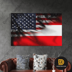 american and austrian flag mashup, austria flag, framed canvas print, framed american flag art, patriotic immigrant art