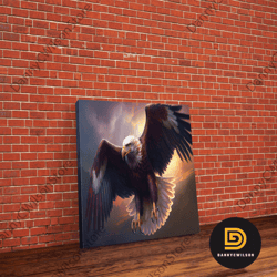 american bald eagle in flight, watercolor, framed canvas print