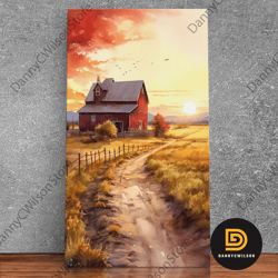 barn wall art - rustic red canvas print - farmhouse chic decor