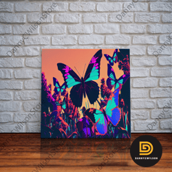 beautiful butterfly art, vaporwave aesthetic pastel art, framed canvas print