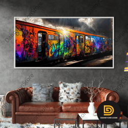 box car graffiti art, wall decor, train box car, ready to hang canvas print wall art, rainbow train wall art-1