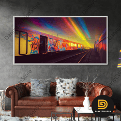 box car graffiti art, wall decor, train box car, ready to hang canvas print wall art, rainbow train wall art