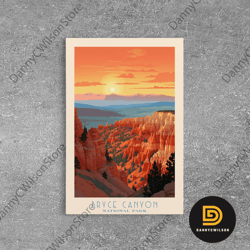 bryce canyon national park travel poster print, canvas print wall art, utah travel art, midcentury modern travel decor