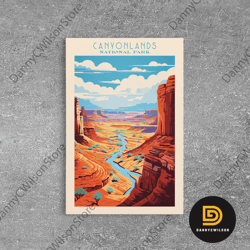 canyonlands national park travel poster print, canvas print wall art, utah travel art, midcentury modern travel decor-1