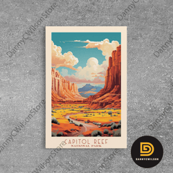 capital reef national park travel poster print, canvas print wall art, utah travel art, midcentury modern travel decor