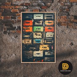 cassette tape collage, retro 80s art, photography, fine art canvas print, giclee print, studio decor, music lover gift