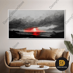 creepy blood moon canvas print, dark fantasy art, black and white art, halloween, spooky art, horror landscape art