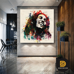 bob marley illustration street art famous singer roll up canvas, stretched canvas art, framed wall art painting