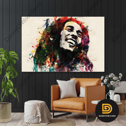 bob marley illustration street art music roll up canvas, stretched canvas art, framed wall art painting