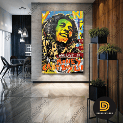 bob marley wall art, graffiti canvas art, musician wall decor, roll up canvas, stretched canvas art, framed wall art pai