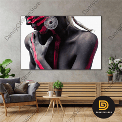 body red painted female model art modern hairdresser decoration roll up canvas, stretched canvas art, framed wall art pa