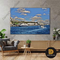 bosphorus landscape bridge ferry roll up canvas, stretched canvas art, framed wall art painting