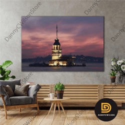 bosphorus maiden's tower night light view roll up canvas, stretched canvas art, framed wall art painting-1