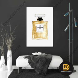 perfume bottle wall art, gold detail canvas art, gift for her, luxury decor, roll up canvas, stretched canvas art, frame