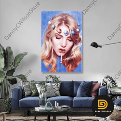 planet wall art, blonde woman canvas art, modern wall decor, roll up canvas, stretched canvas art, framed wall art paint
