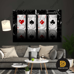 poker cards reflection casino fly cup spade tile roll up canvas, stretched canvas art, framed wall art painting